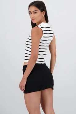 Top rayas cuello polo sin mangas