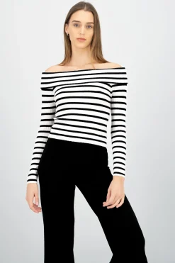 Top rayas off shoulder manga rayas