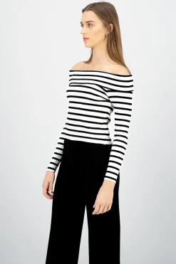 Top rayas off shoulder manga rayas