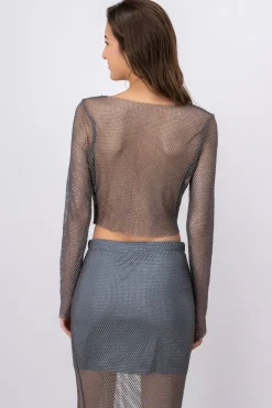 Top red brillos manga larga