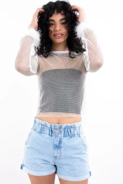 Top red brillos plumas