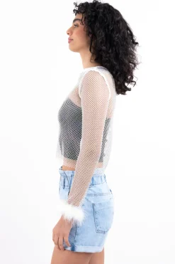 Top red brillos plumas