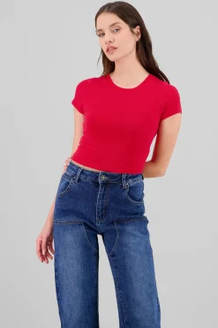 Top rib cuello redondo con manga orta