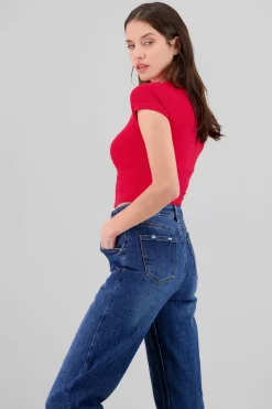 Top rib cuello redondo con manga orta