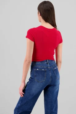 Top rib cuello redondo con manga orta