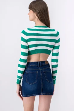 Top rib manga larga cuello redondo rayas