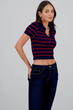 Top seamless rayas cuello polo