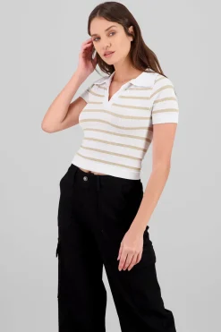 Top seamless rayas cuello polo