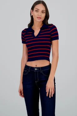 Top seamless rayas cuello polo