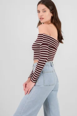 Top sin hombros rayas textura