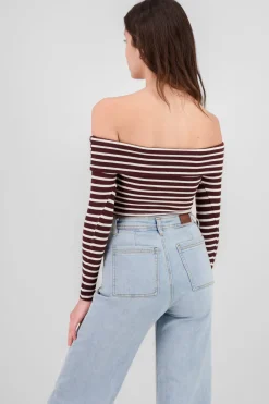 Top sin hombros rayas textura