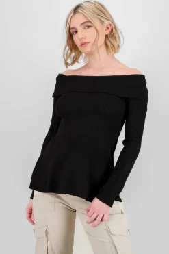 Top sin hombros tejido rib