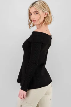 Top sin hombros tejido rib