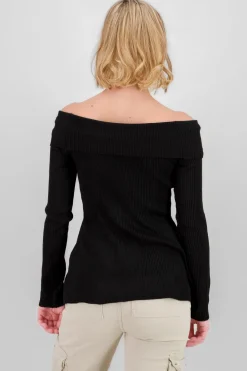 Top sin hombros tejido rib