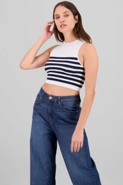 Top sin manga cuello redondo rayas seamless