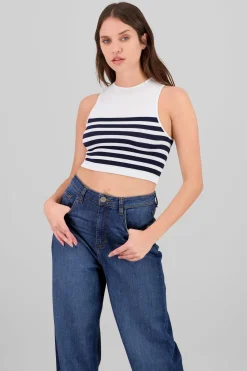 Top sin manga cuello redondo rayas seamless