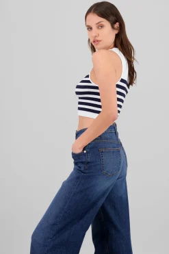 Top sin manga cuello redondo rayas seamless