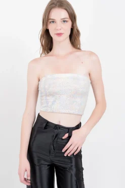 Top strapless brillos tornasol
