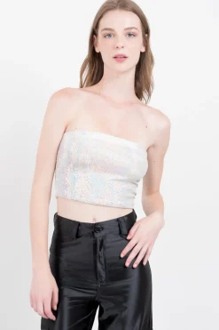 Top strapless brillos tornasol
