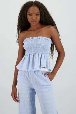 Top strapless cuadros con textura