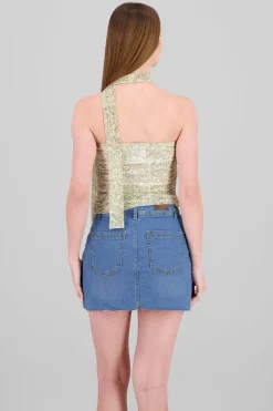 Top strapless drapeado mesh detalle bufanda