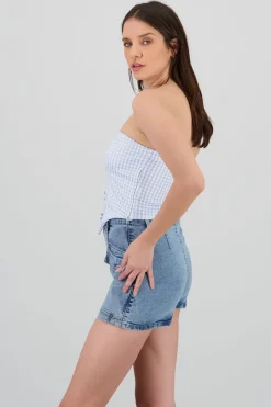 Top strapless escote corazon detalle moños