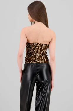 Top strapples drapeado animal print