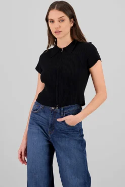 Top tejido con cierre liso