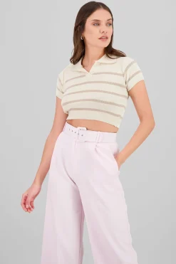 Top tejido cuello polo rayas