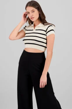 Top tejido cuello polo rayas