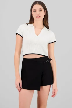 Top tejido de manga corta con contraste