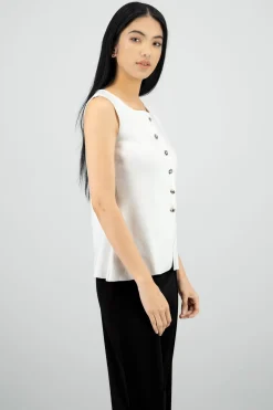 Top tejido largo abertura con botones