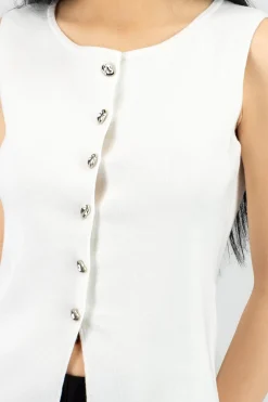 Top tejido largo abertura con botones