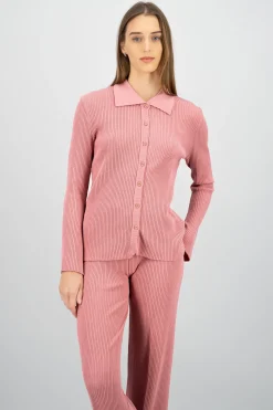 Top tejido manga larga botones