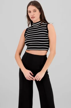 Top tejido rayas cuello alto