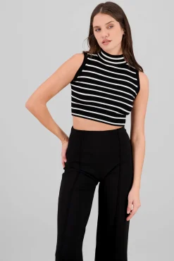 Top tejido rayas cuello alto