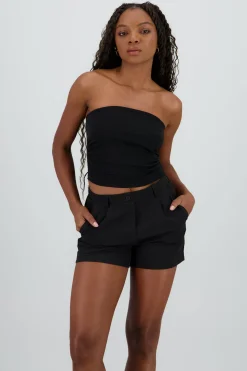 Top tubo corto plisado