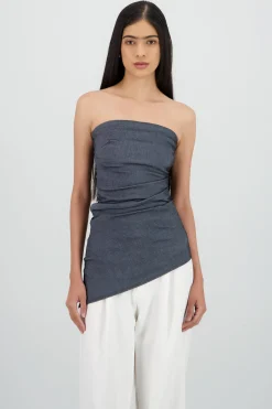 Top tubo costado plisado