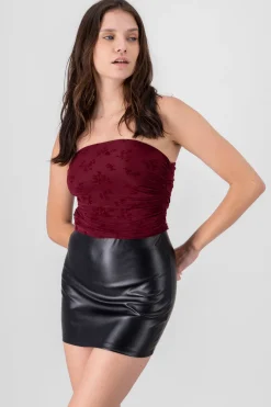 Top tubo de mesh con flores flock