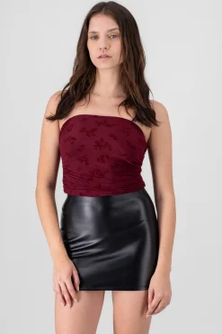 Top tubo de mesh con flores flock