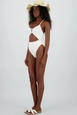 Traje de baño cutout escote perlas