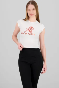 T-shirt con estampado out of office gatito