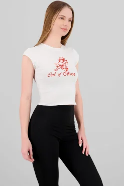 T-shirt con estampado out of office gatito