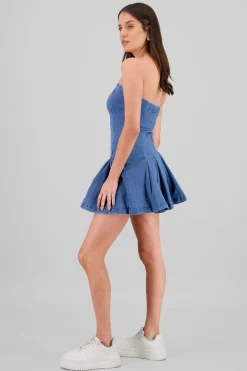 Vestido denim tableada