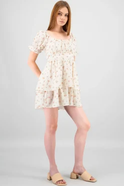 Vestido manga abullonada doble olan flores