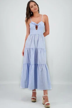 Vestido maxi con rayas con tirantes