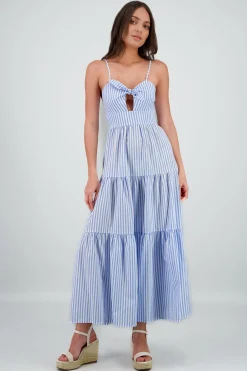 Vestido maxi con rayas con tirantes