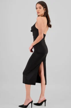 Vestido maxi cuello halter cascada