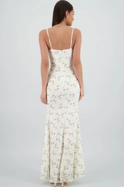 Vestido maxi de encaje con flores y varillas