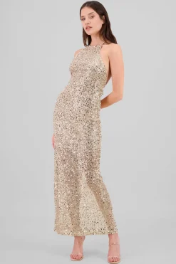 Vestido maxi de lentejuelas halter